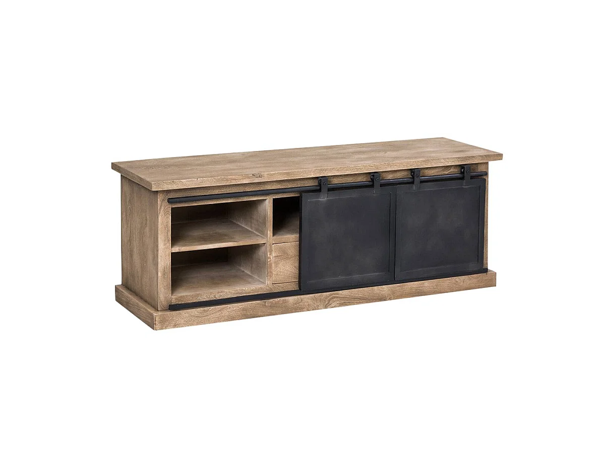 Meuble TV en bois de manguier brossé et métal noir 150 cm Helsinki