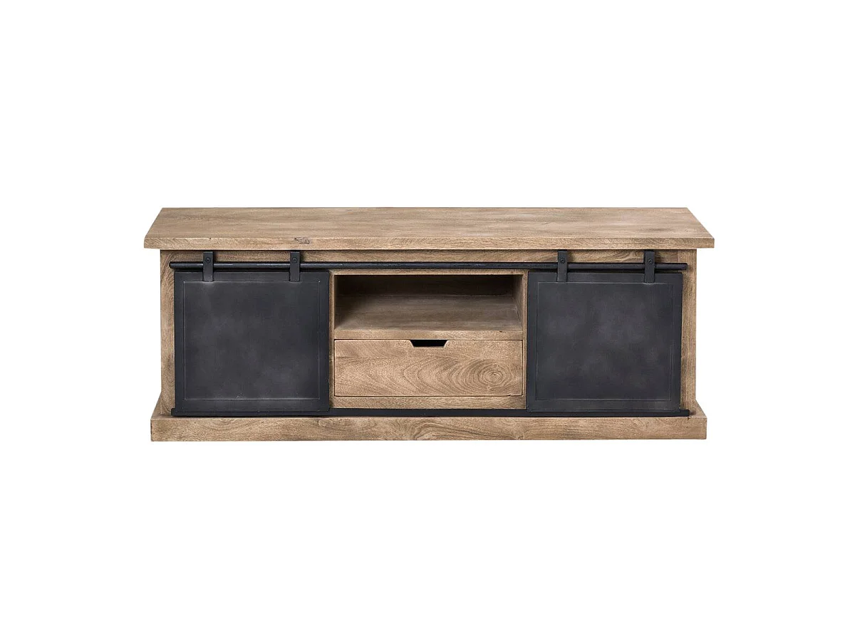 Meuble TV en bois de manguier brossé et métal noir 150 cm Helsinki