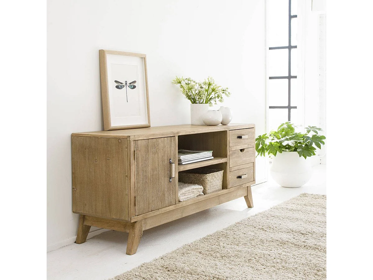 Meuble TV en bois de sapin 112 cm Natural