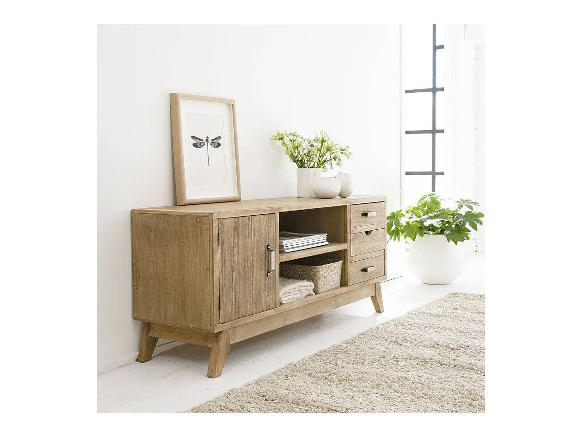Meuble TV en bois de sapin 112 cm Natural