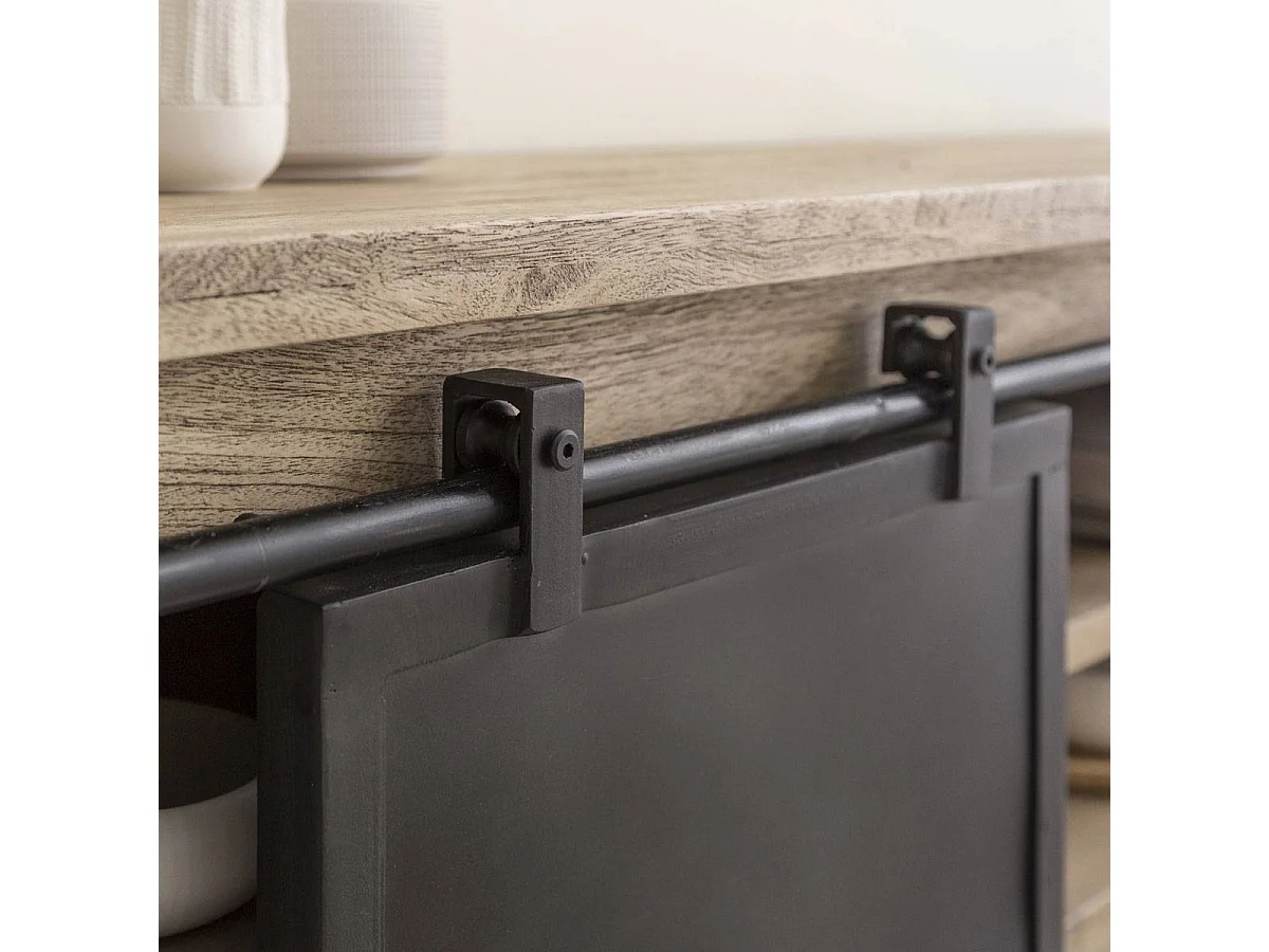 Meuble TV en bois de manguier brossé et métal 160 cm Helsinki