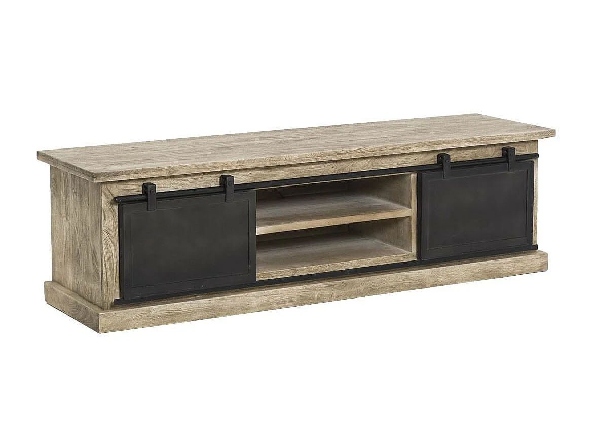Meuble TV en bois de manguier brossé et métal 160 cm Helsinki