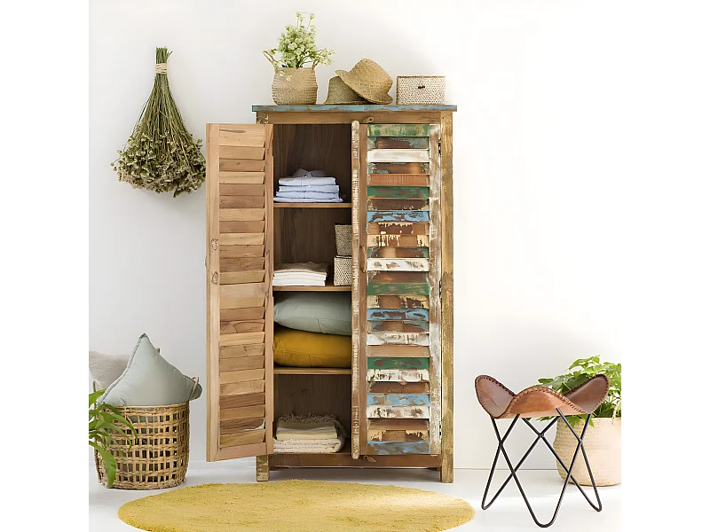 Armario de madera colorido Ethnik con 2 puertas y 3 estantes