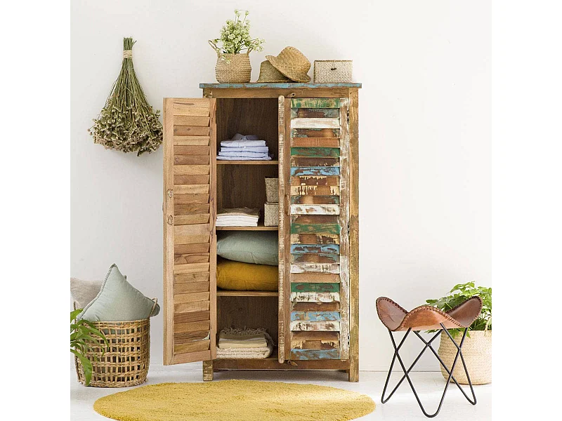 Armario de madera colorido Ethnik con 2 puertas y 3 estantes