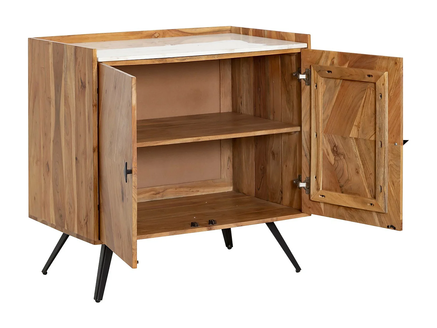 Mueble de baño de madera de acacia y mármol Aloé con almacenamiento