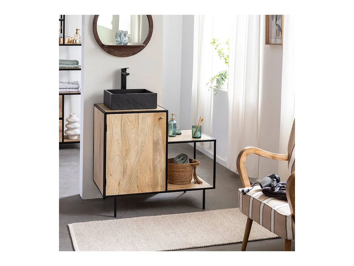 Mueble bajo lavabo de madera de mango y metal Agathe estilo industrial para baño