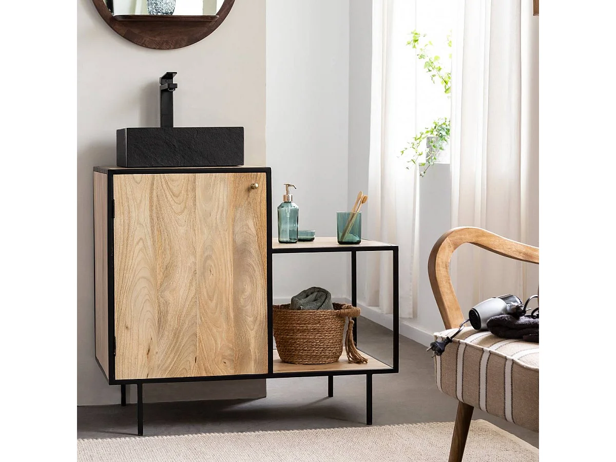 Meuble sous vasque en bois de manguier et métal Agathe