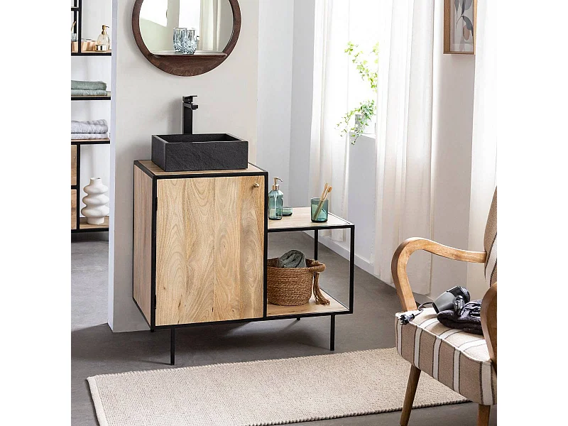 Mueble bajo lavabo de madera de mango y metal Agathe estilo industrial para baño