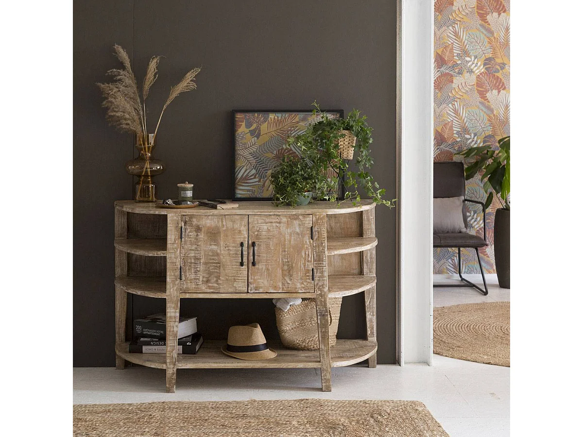 Mueble de baño de madera de mango blanqueado Sienna con 5 estantes y amplia superficie