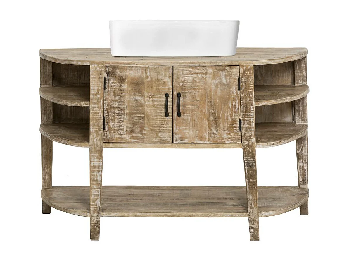 Mueble de baño de madera de mango blanqueado Sienna con 5 estantes y amplia superficie