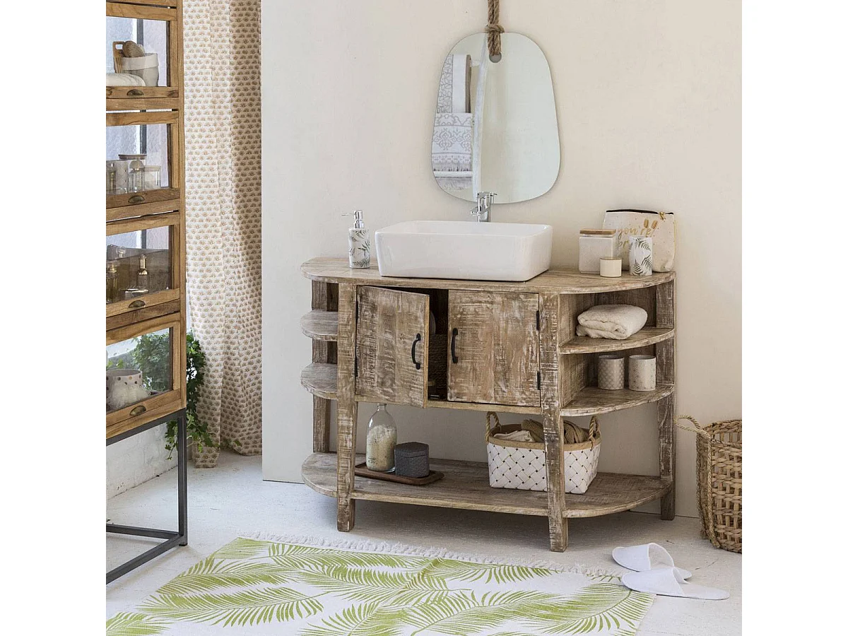 Mueble de baño de madera de mango blanqueado Sienna con 5 estantes y amplia superficie