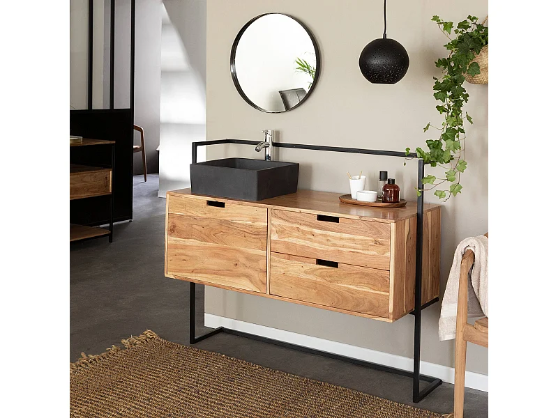 Meuble sous vasque en bois d'acacia et métal Ninon
