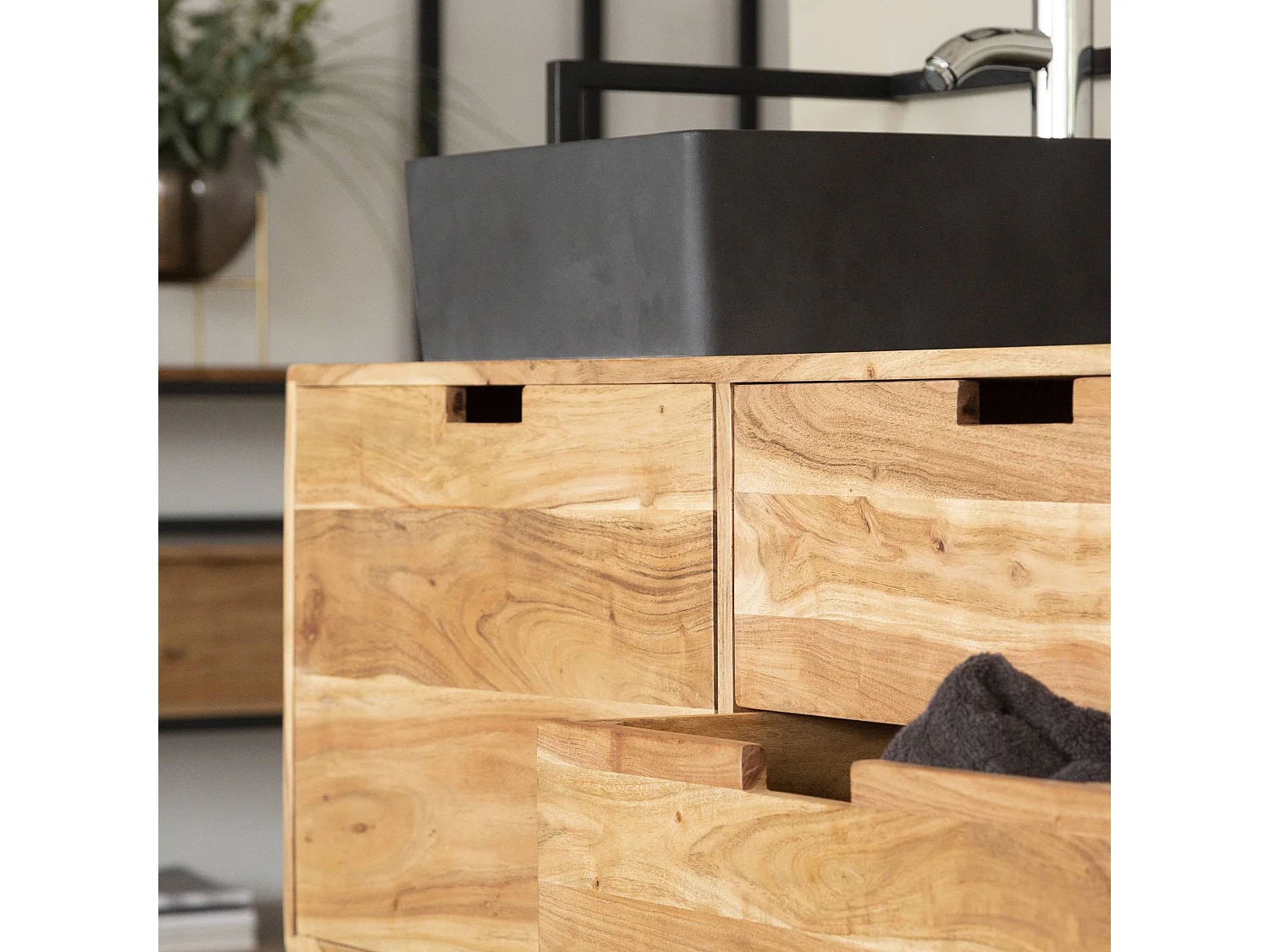 Meuble sous vasque en bois d'acacia et métal Ninon