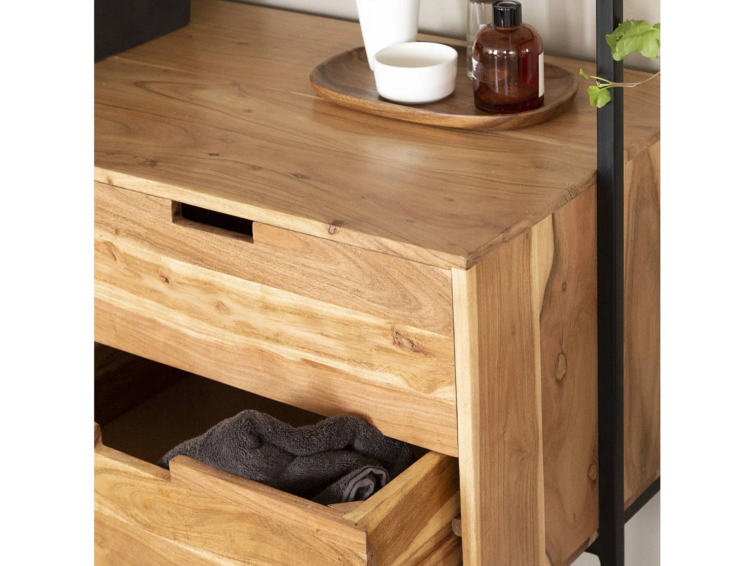 Meuble sous vasque en bois d'acacia et métal Ninon