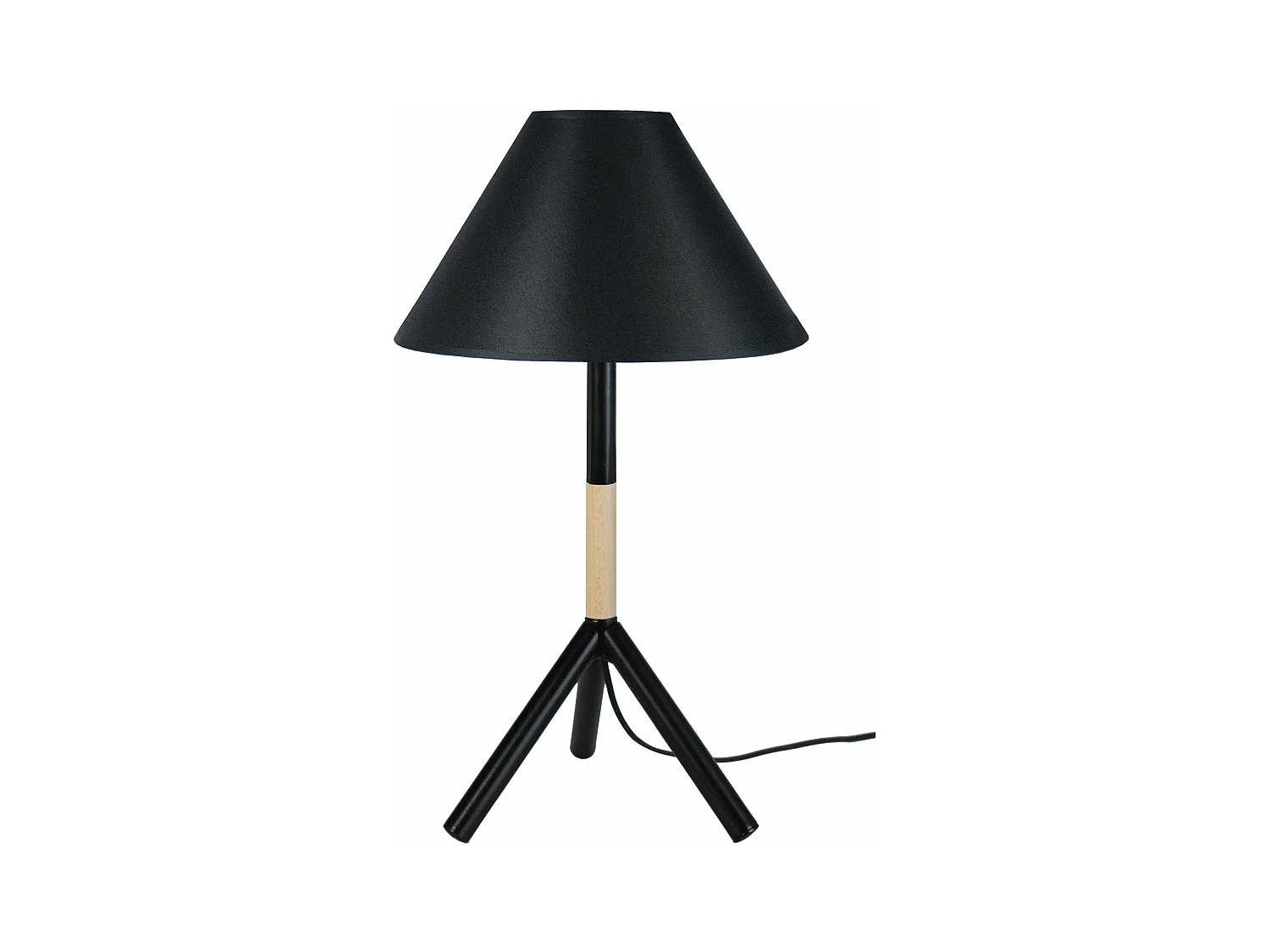 Lampe de chevet trépied métal  noir,cone noir 62 cm.