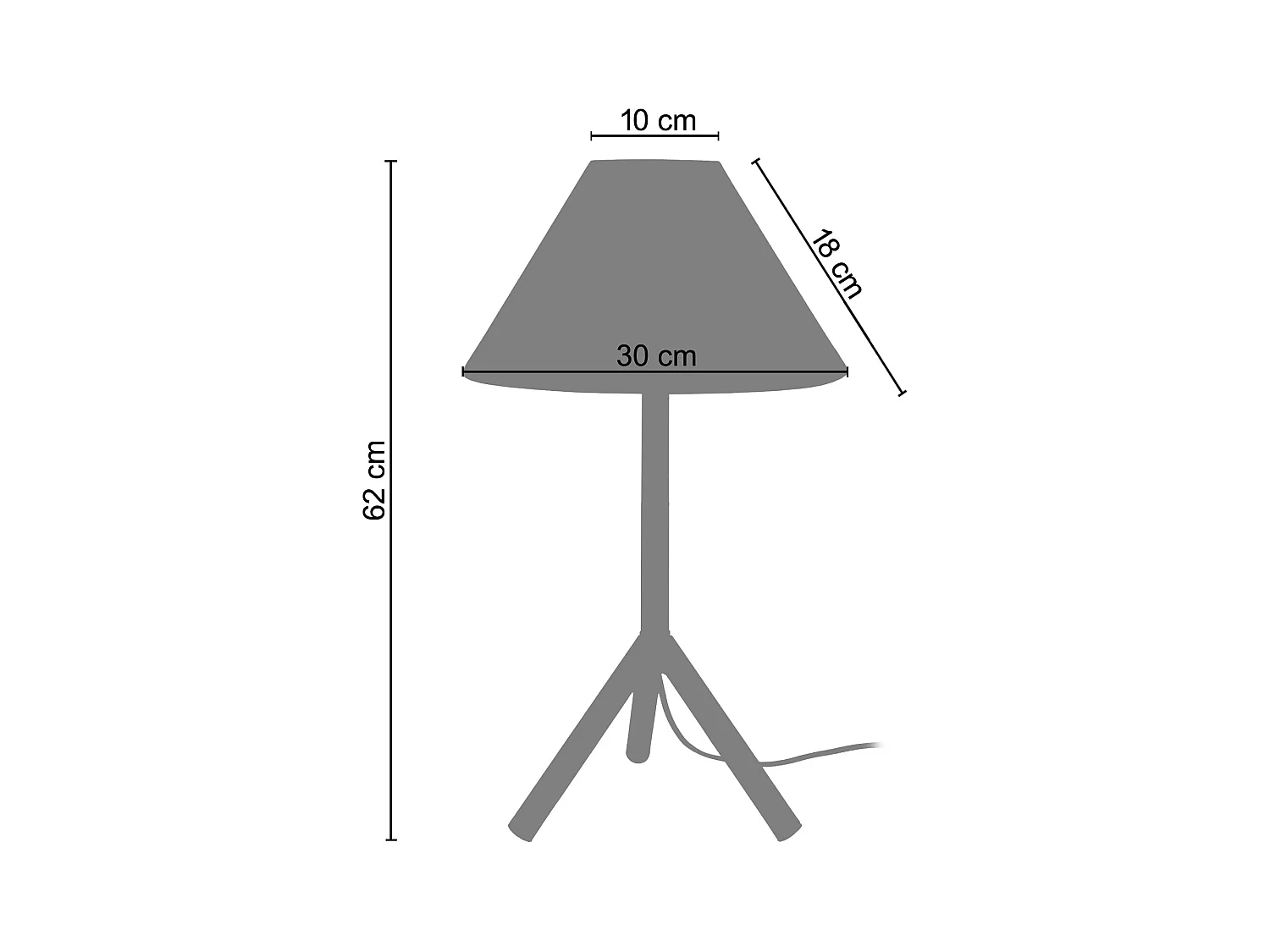 Lampe de chevet trépied métal  noir,cone noir 62 cm.