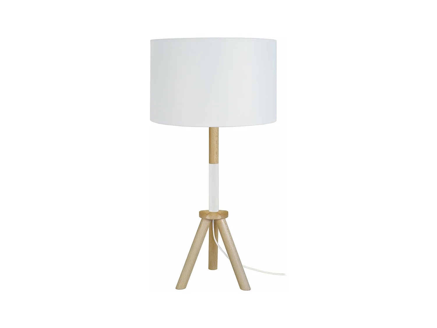 Lampe a poser trépied bois  naturel,blanc 62 cm.