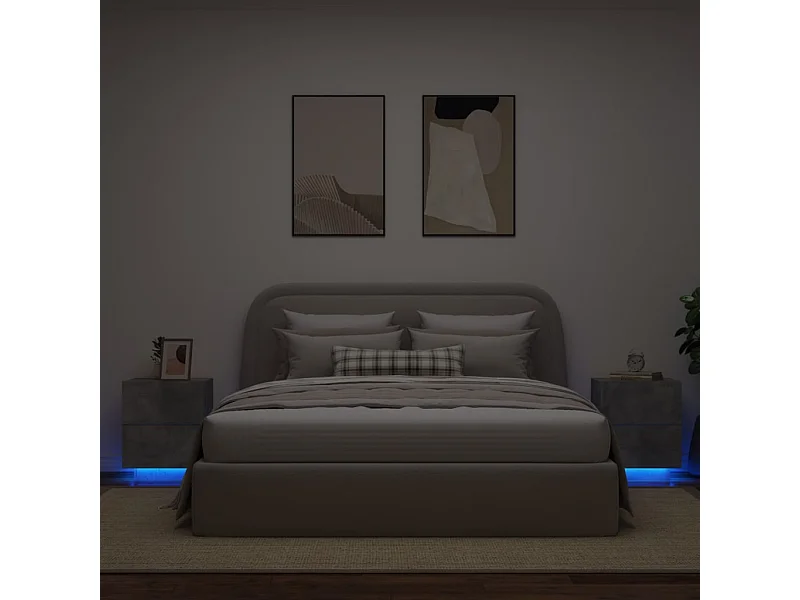 2 pz Comodini con Luci LED Grigio Cemento in Legno Multistrato CFW129218