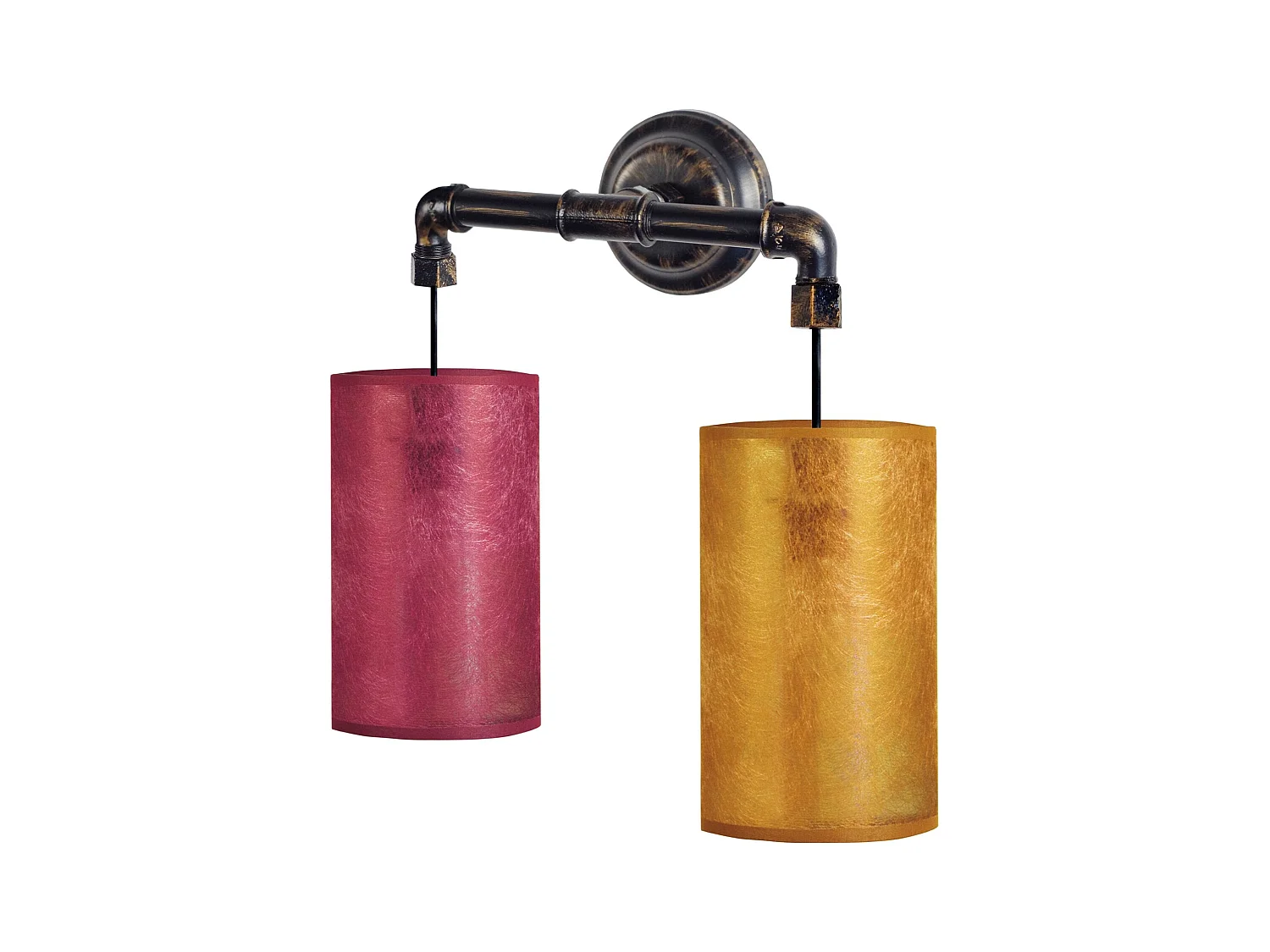 Applique 2 ampoules deco métal noir,or 26 cm.