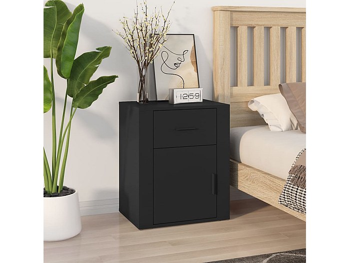 Comodino Moderno Nero Con Cassetto E Ripiano Aperto - Gambe Dorate, 30x30x55 Cm, Per Camera Da Letto