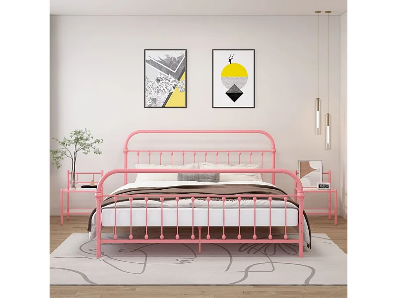 2 pz Comodini Rosa e Trasparente in Metallo e Vetro CFW757034