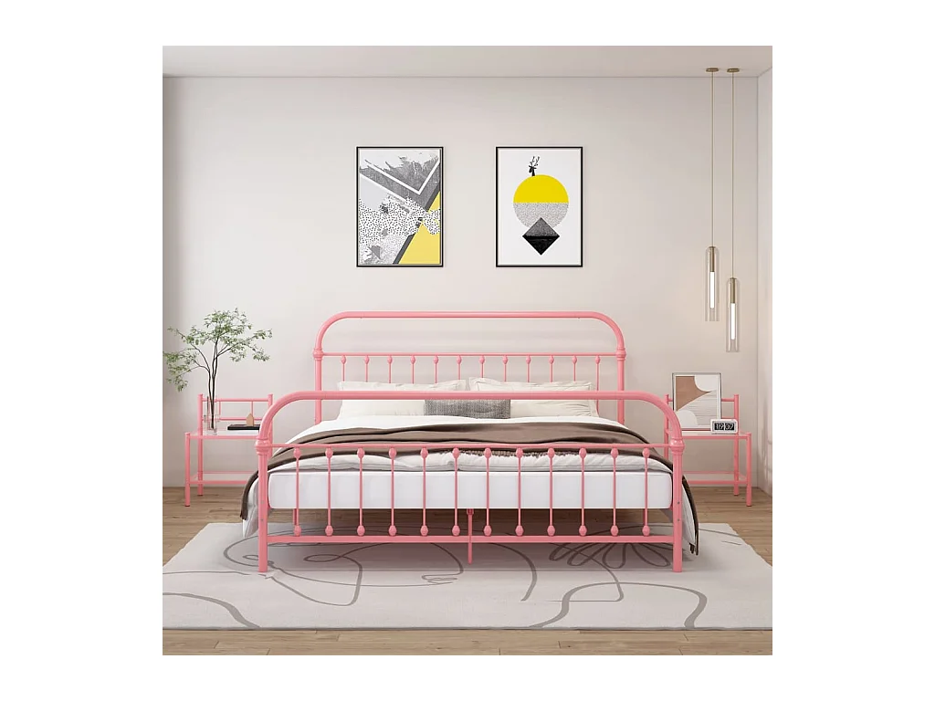 2 pz Comodini Rosa e Trasparente in Metallo e Vetro CFW757034