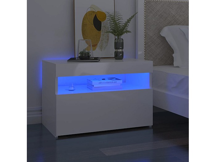 nwixbqoqn Set di 2 comodini con 16 luci colorate, 2 cassetti, tavolino da notte per camera da letto, soggiorno 45x35x52cm, bianco