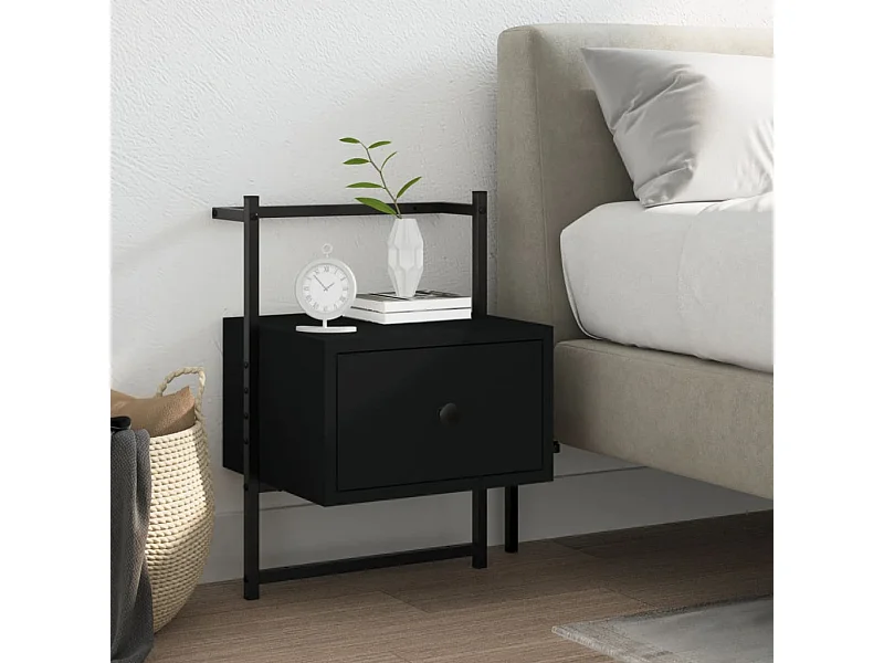 Comodino a Muro Nero 35x30x51 cm Legno Multistrato CFW822283