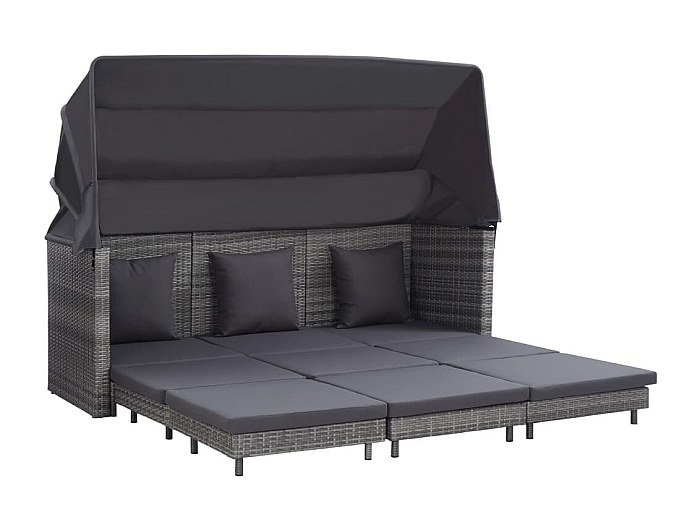 Divano Da Giardino 3 Posti Con Tetto E Poggiapiedi - Grigio Polyrattan, Perfetto Per Relax - Foto 3