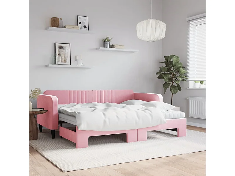 Tagesbett Ausziehbar,Ausziehbett mit Matratzen Rosa 90x200 cm Samt -gkd46187
