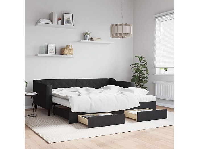 Divano Letto Estraibile VidaXL Con Cassetti Grigio Scuro 100x200cm - Tessuto E Struttura In Legno