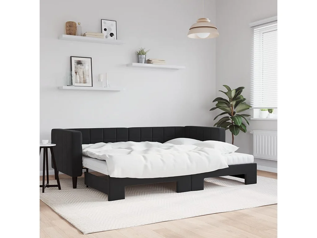 Tagesbett Ausziehbar,Ausziehbett mit Matratzen Schwarz 80x200 cm Samt -gkd35289