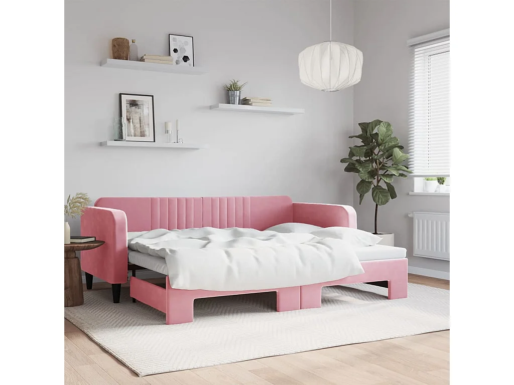 Tagesbett Ausziehbar,Ausziehbett Rosa 90x200 cm Samt -gkd83512