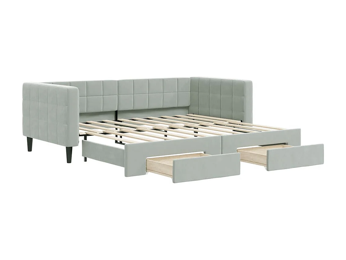 Tagesbett Ausziehbar,Ausziehbett mit Schubladen Hellgrau 90x190 cm Samt -gkd18730