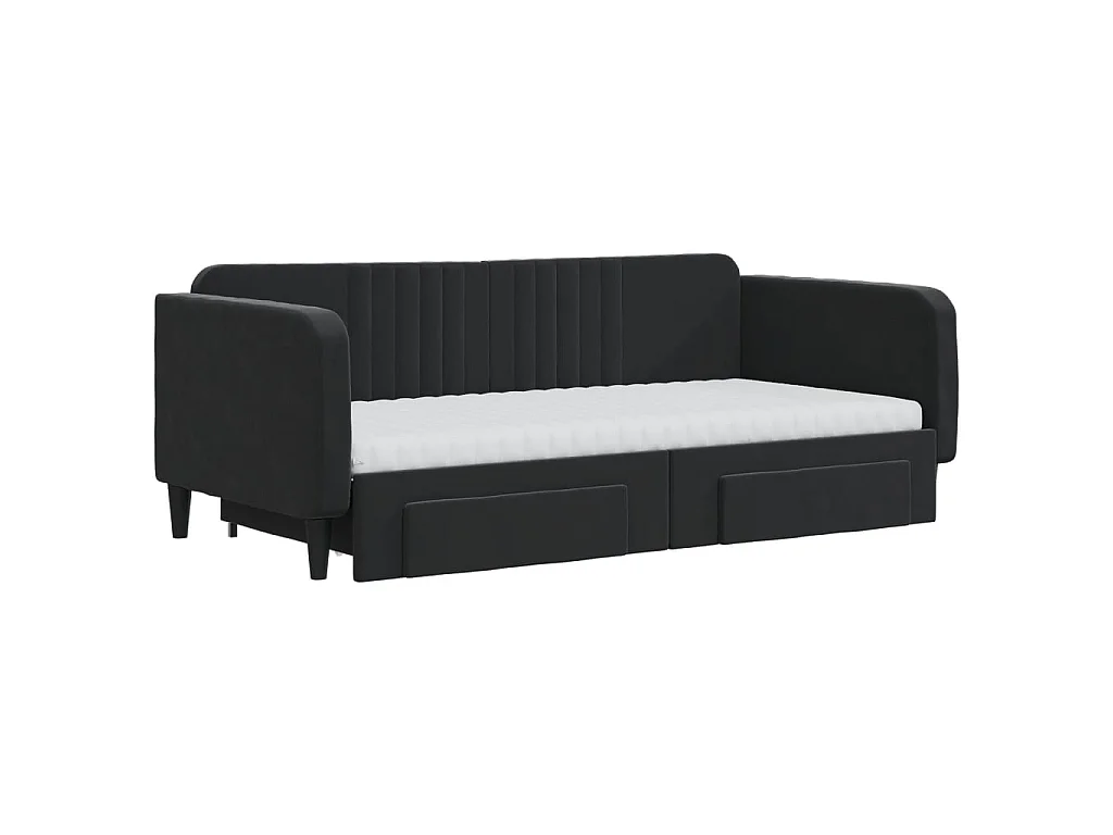 Tagesbett Ausziehbar,Ausziehbett mit Schubladen Schwarz 90x190 cm Samt -gkd19785