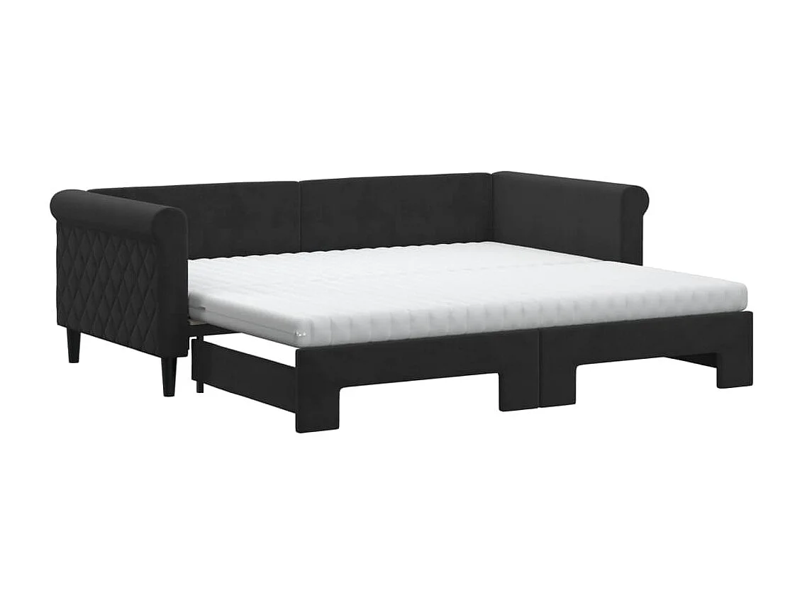 Tagesbett Ausziehbar,Ausziehbett mit Matratzen Schwarz 90x190 cm Samt -gkd45210
