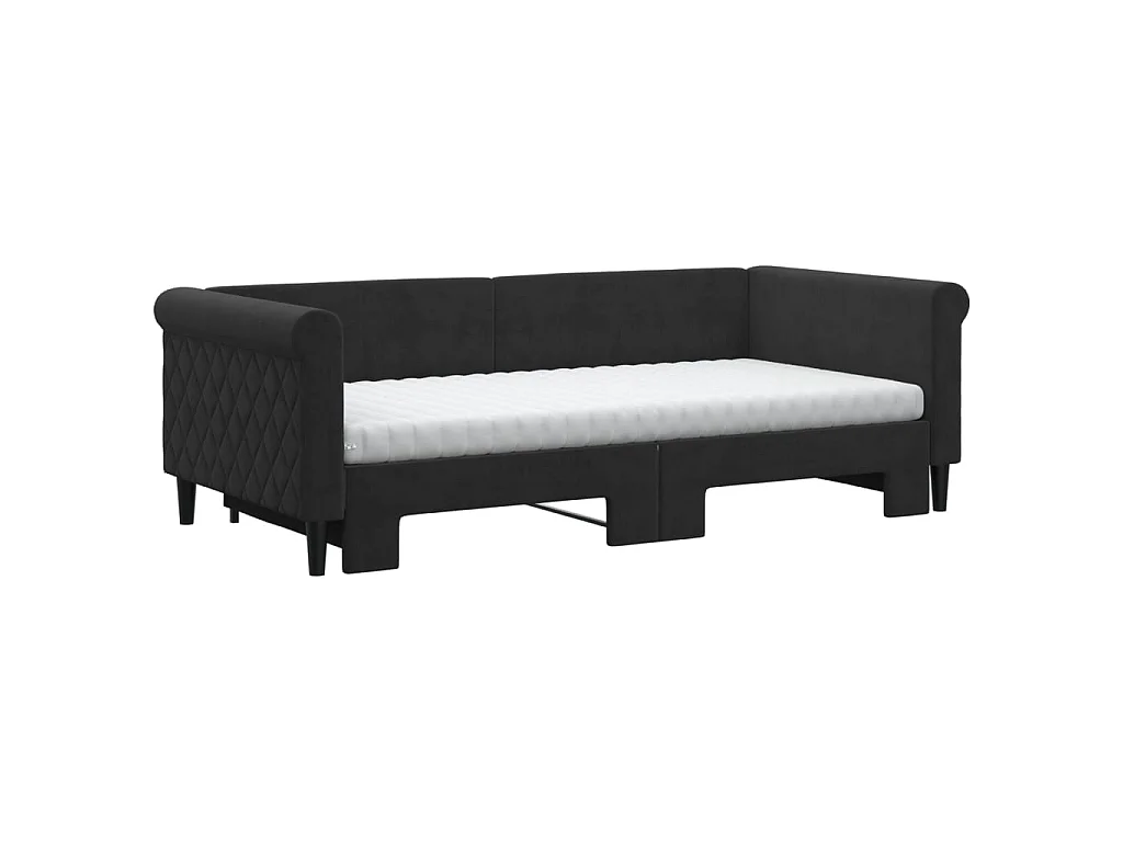 Tagesbett Ausziehbar,Ausziehbett mit Matratzen Schwarz 90x190 cm Samt -gkd45210