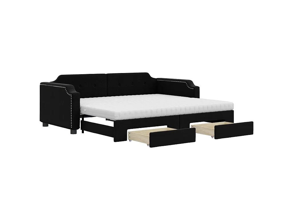 Tagesbett Ausziehbar,Ausziehbett mit Schubladen Schwarz 90x190 cm Stoff -gkd34675