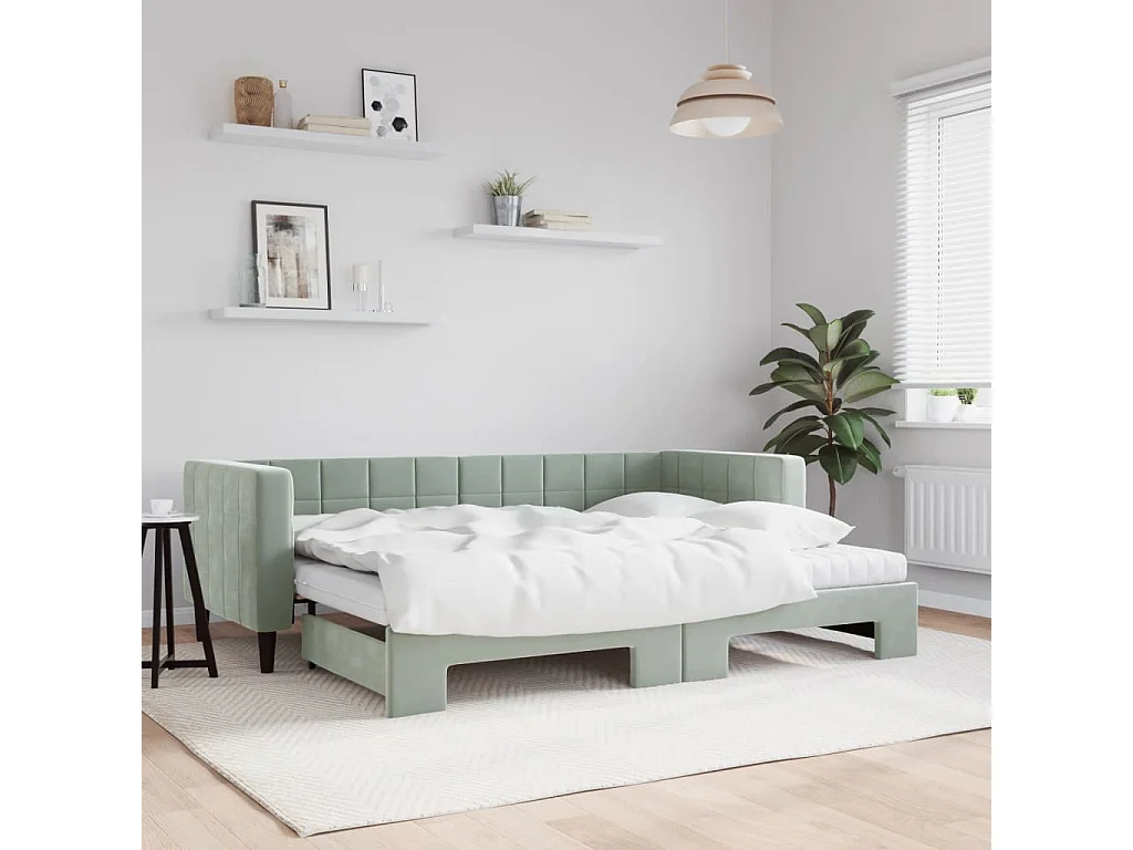 Tagesbett Ausziehbar,Ausziehbett mit Matratzen Hellgrau 80x200 cm Samt -gkd44735