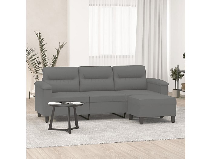 VIDAXL - Divano A 3 Posti Con Poggiapiedi Nero 180 Cm In Tessuto