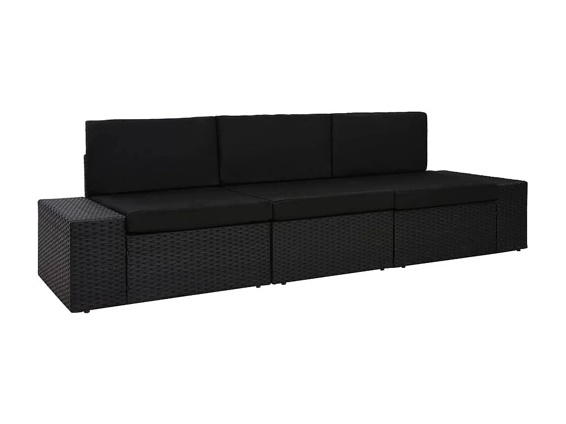 Modulares 3-Sitzer-Sofa | Wohnzimmersofa Poly Rattan Schwarz -gkd522472
