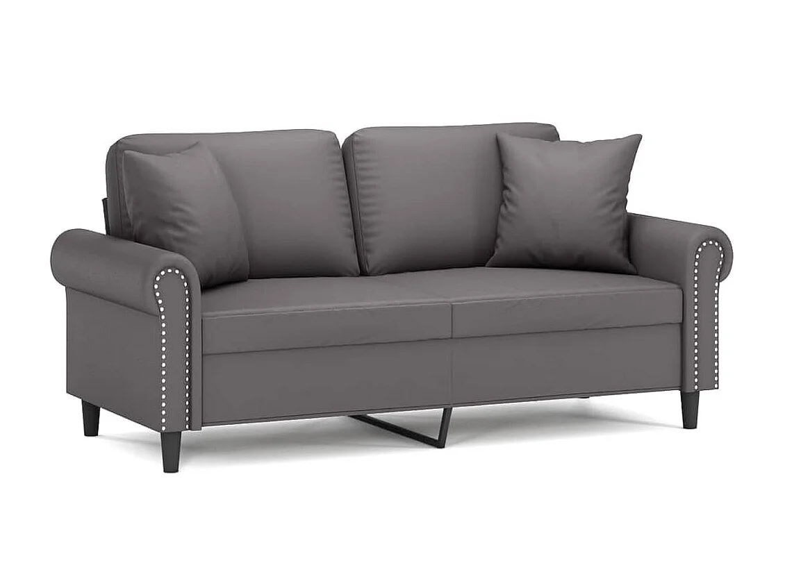 2-Sitzer-Sofa | Wohnzimmersofa mit Zierkissen Grau 140 cm Kunstleder -gkd725014