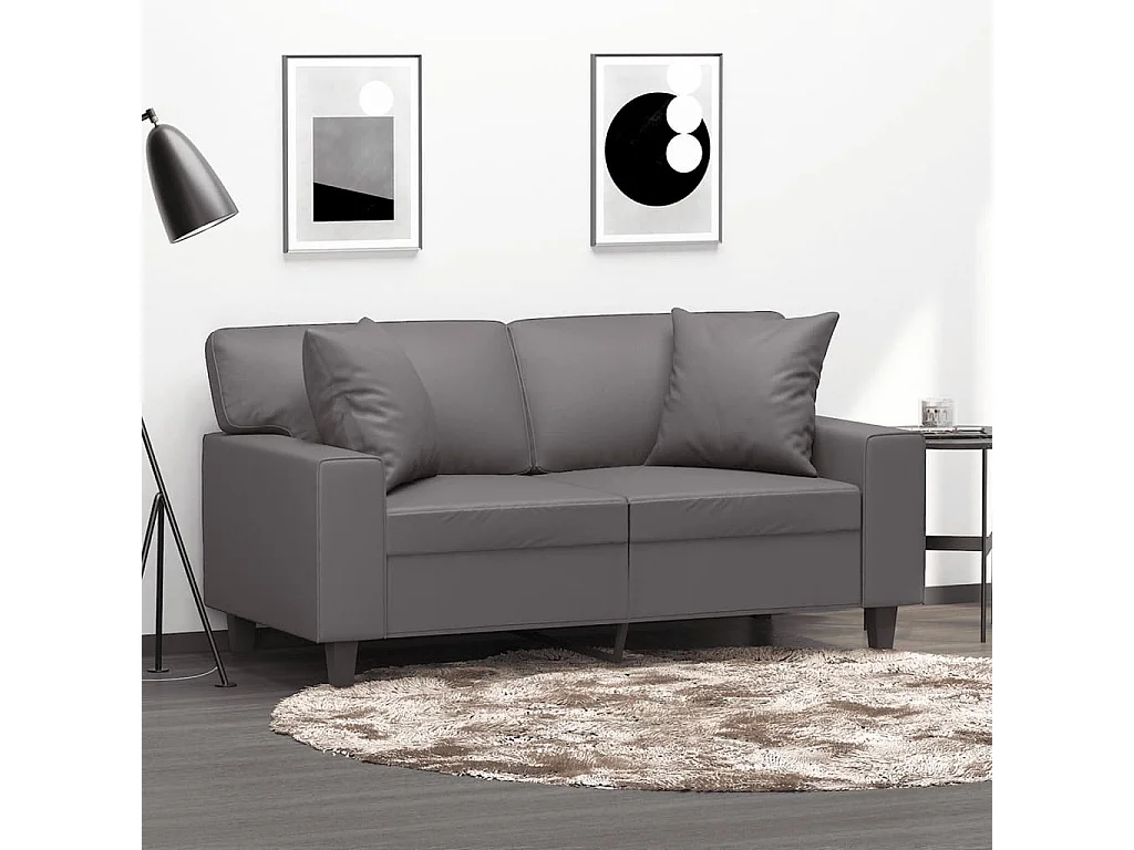 2-Sitzer-Sofa | Wohnzimmersofa mit Zierkissen Grau 120 cm Kunstleder -gkd634143