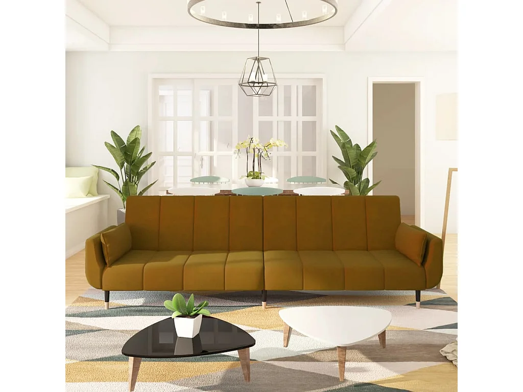 Divano Letto a 2 Posti con 2 Cuscini Marrone in Velluto CFW846205