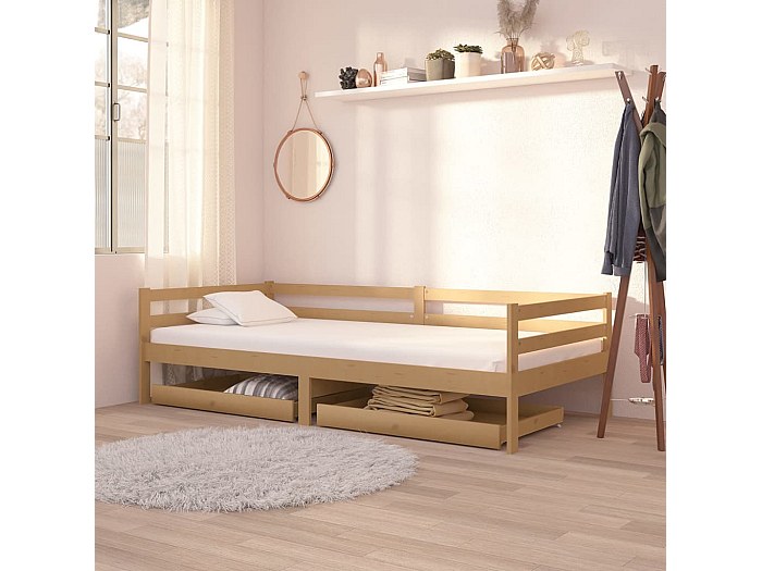 Divano Letto con Letto Estraibile 90x200cm Legno Massello Pino