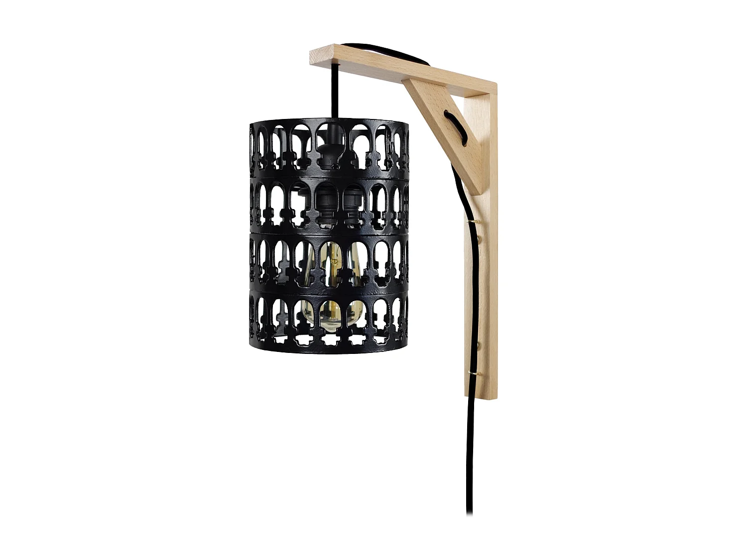 Applique bois naturel,  cylindre ivoire  30cm.