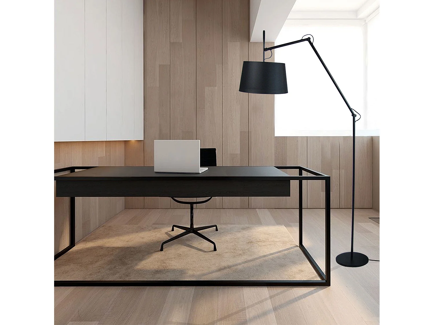 Lampadaire articulé  métal   noir 230 cm.