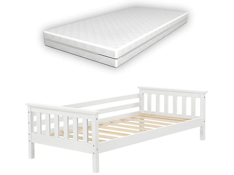 Lit D'enfant Nuuk En Pin Avec Matelas Orthopédique 140 X 70 Cm Blanc [en.casa]