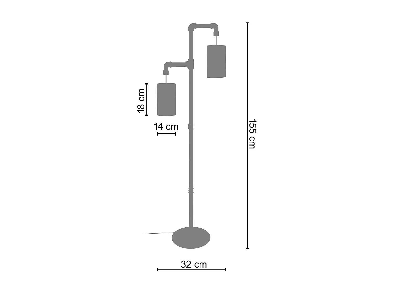 Lámpara de Pie TOSEL ,metal,Negro ,A165xD32xP32cm