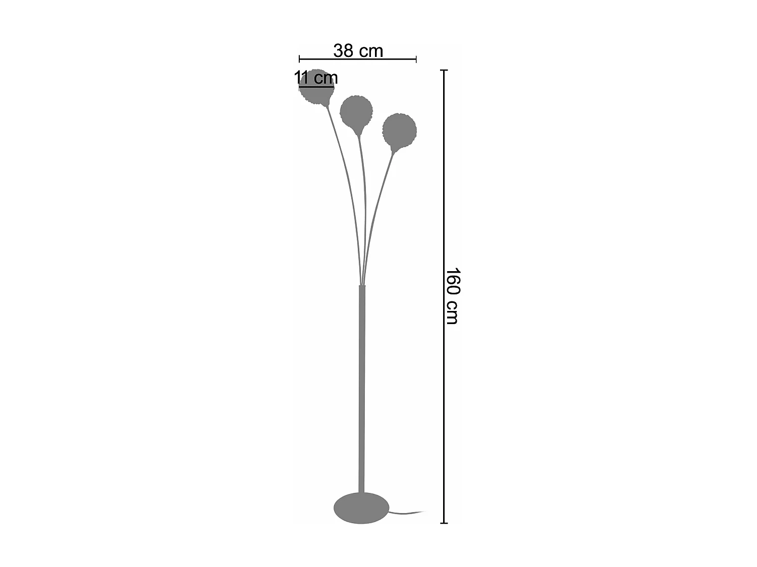 Lampadaire 3 bras métal  aluminium 160 cm.